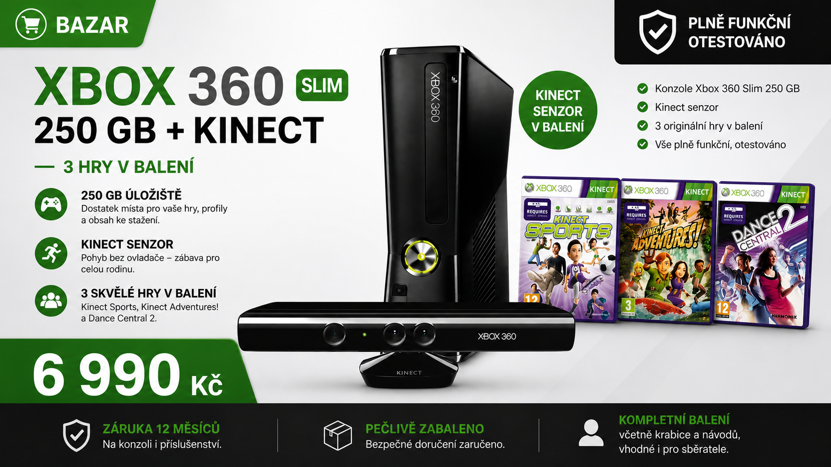 kompletní sběratelský kousek xbox 360 slim 250 gb