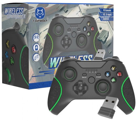 Bezdrátový ovladač 2,4 Ghz pro PC/PS3/X-input/android/tv box černý