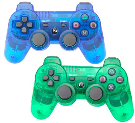 COMBO set 2 Ovladače PS3 Bluetooth modrý transparent + zelený  transparent