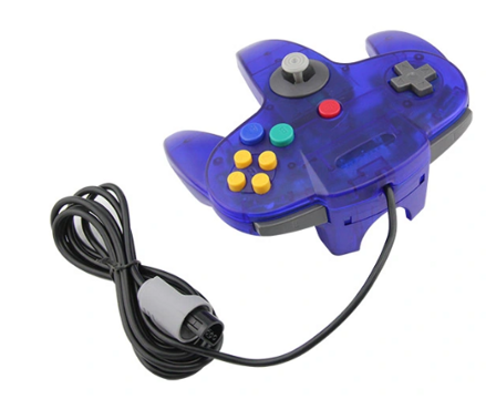 N64 modrý transparentní ovladač