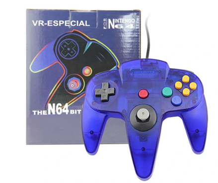 N64 modrý transparentní ovladač