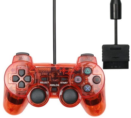Ovladač PS2 kabelový červený crystal