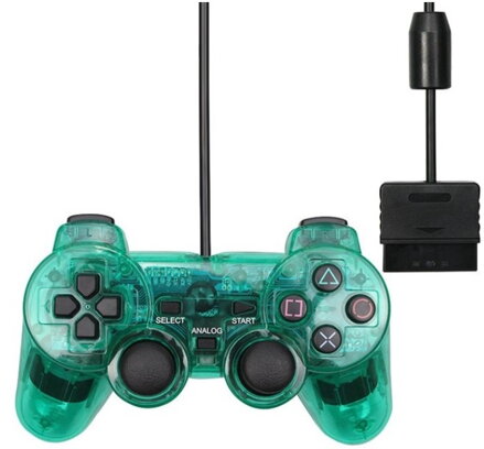 Ovladač PS2 kabelový zelený crystal