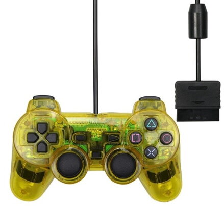 Ovladač PS2 kabelový žlutý crystal