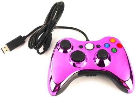 Xbox 360 kabelový ovladač chromovaný fialový limited