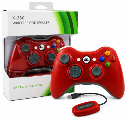 Bezdrátový ovladač pro XBOX 360 / PC 2,4 GHz červený