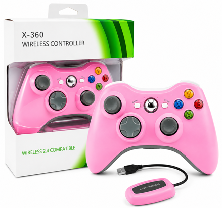 Bezdrátový ovladač pro XBOX 360 / PC 2,4 GHz růžový