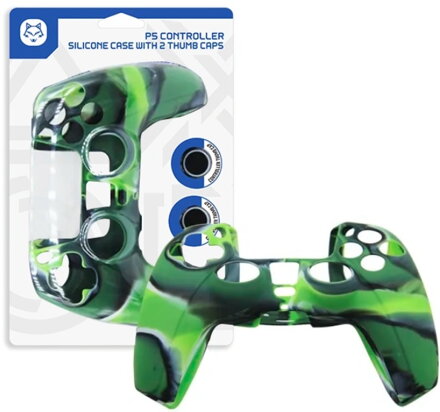 Silikonový obal pro ovladač PS5 zelený camo + kloboučky
