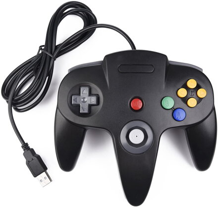 USB N64 Design PC ovladač černý