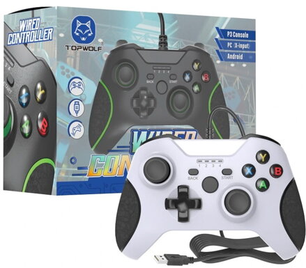 USB kabelový ovladač pro PC bílý XBOX design