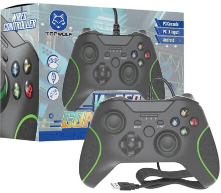 USB kabelový ovladač pro PC černý XBOX design