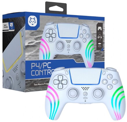PS4 bezdrátový ovladač bílý s RGB podsvícením