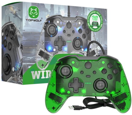 Kabelový ovladač Crystal zelený pro xbox Series X/S