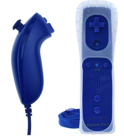 Wii Remote Controller + Nunchuck modrý + motion + silikonový obal