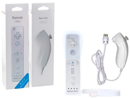 Wii Remote Controller + Nunchuck bílý + motion + silikonový obal