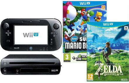 Nintendo Wii U černé Zelda Breath of the World  + Super Mario BrosU + Super Luigi U