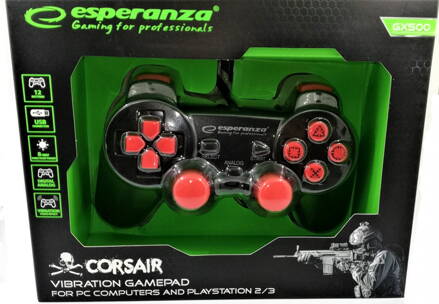 Corsair Gamepad Esperanza GX500 (PC/PS2/PS3) černo-červený