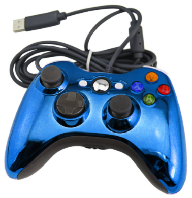 Xbox 360 kabelový ovladač chromovaný modrý limited