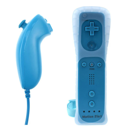 Wii Remote Controller + Nunchuck světle modrý + motion + silikonový obal