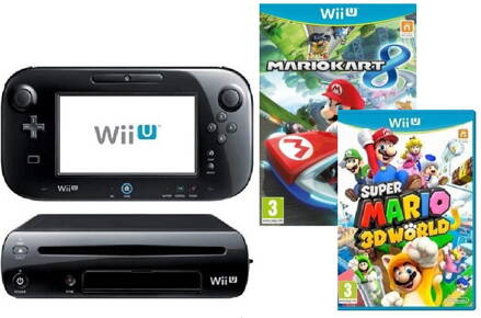 Nintendo Wii U černé Mario Kart 8 + Super Mario  3D World