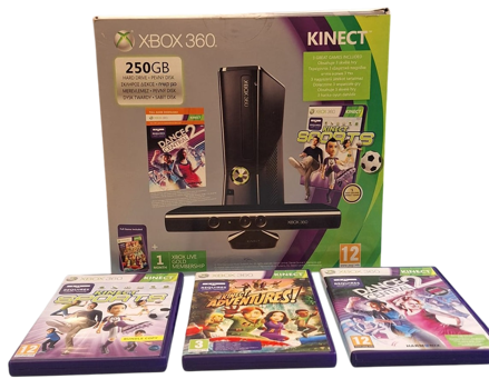 XBOX 360 Slim 250GB Kinect + 3x hra + krabice 